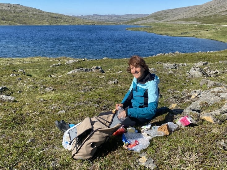 Pique-nique sur la route de Gjesvær.