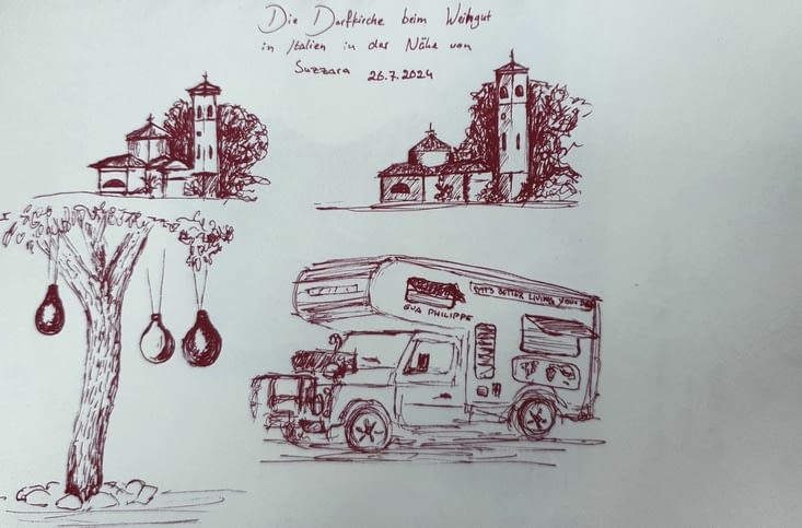 Un dessin de Léna (17 ans Allemande) rencontrée en Italie au notre retour